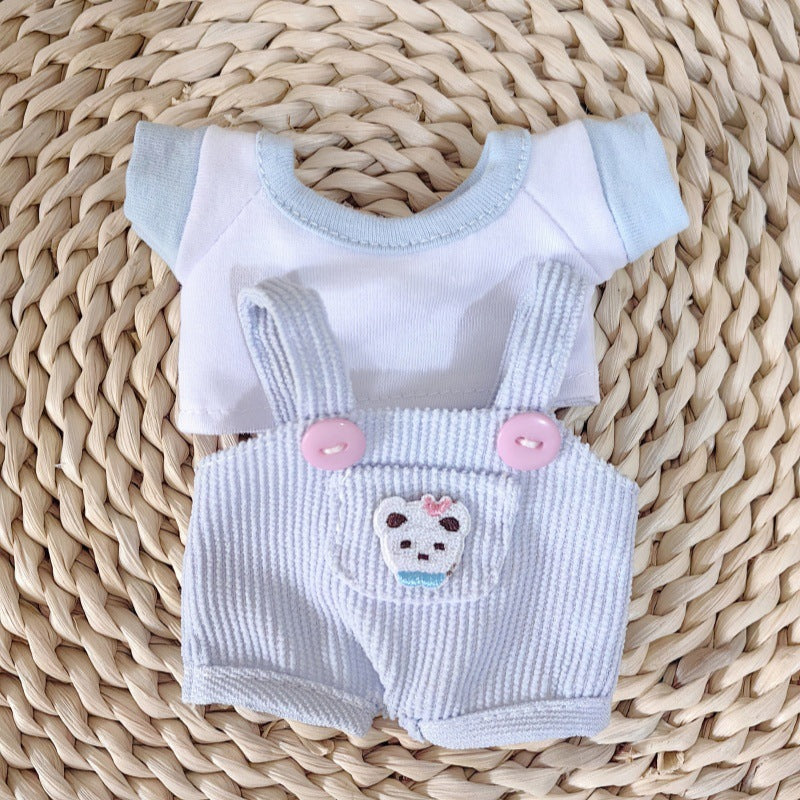 Completo da 2 pezzi composto da salopette e maglietta a maniche corte con orsetto per mini bambole reborn da 15 cm
