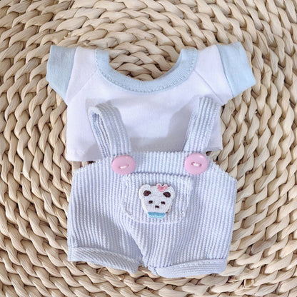 Completo da 2 pezzi composto da salopette e maglietta a maniche corte con orsetto per mini bambole reborn da 15 cm
