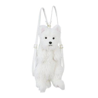 Adorabile zaino fatto a mano in peluche realistico con cucciolo West Highland