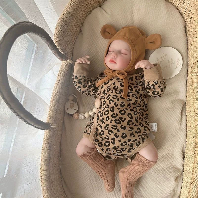 20 Inches Cute Closed Eyes Reborn Doll Loulou in Leopard Print clothes