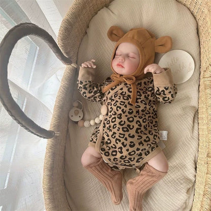 20 Inches Cute Closed Eyes Reborn Doll Loulou in Leopard Print clothes