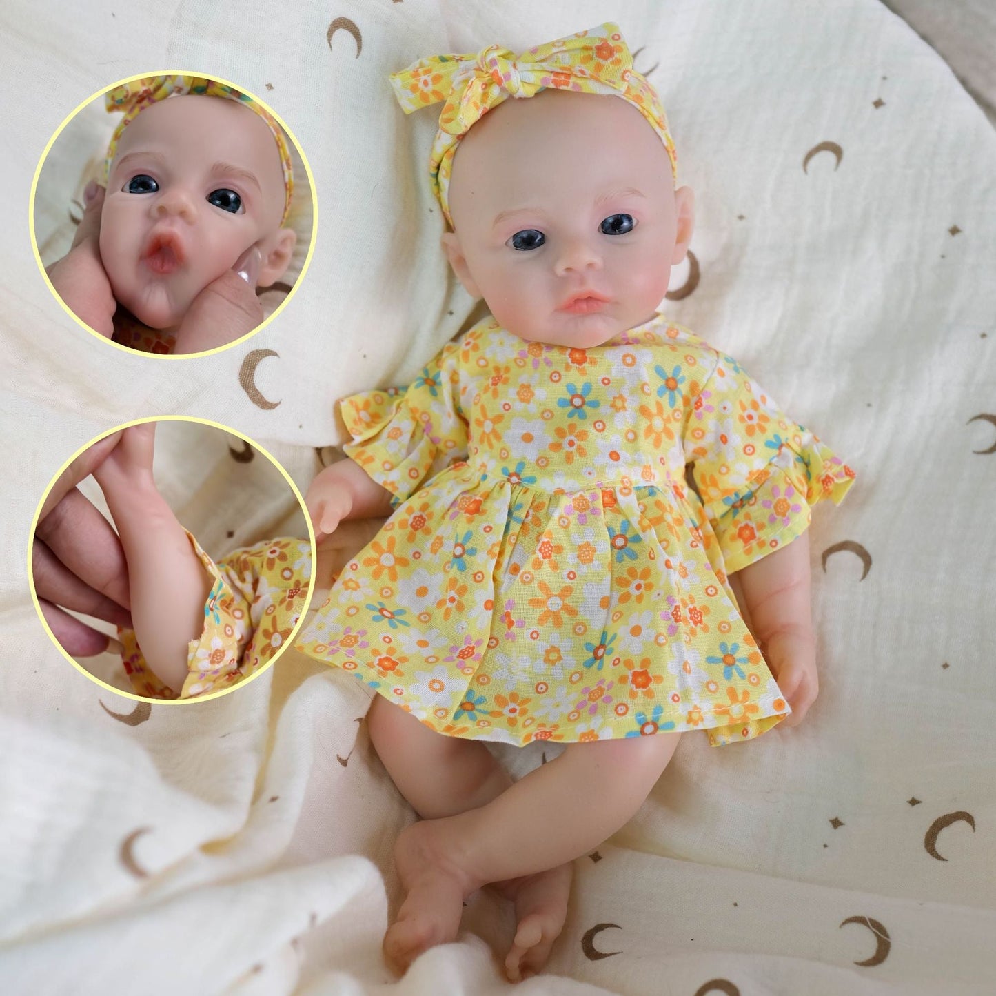 30cm Soft Full Silicone Meadow Reborn Baby Girl In Yellow Flower Dress