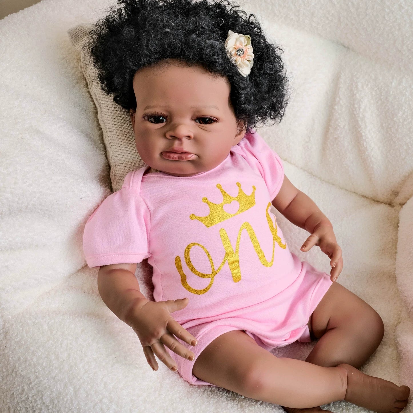 19 Inches Open Eyes Dark Skin Curly Hair Reborn Doll-Lanny