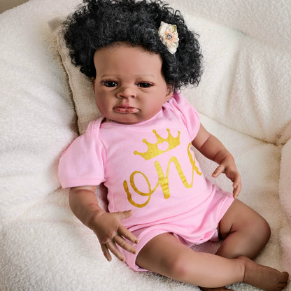 19 Inches Open Eyes Dark Skin Curly Hair Reborn Doll-Lanny