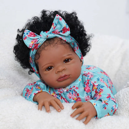 20 Inches Dark Skin Curly Hair Reborn Doll Lanny