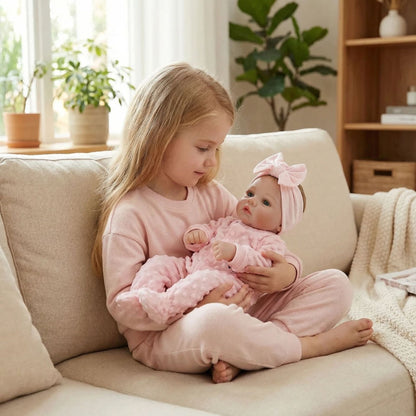 Bambina reborn da 18 pollici con occhi azzurri e vestiti rosa-Meadow