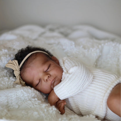 50cm Closed Eyes Dark Skin Short Hair Reborn Doll Eric In White Sweater