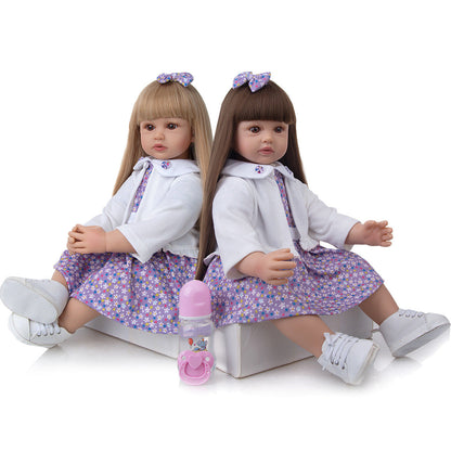 24 inches Open Eyes Long Hair Reborn Twins Baby Girls