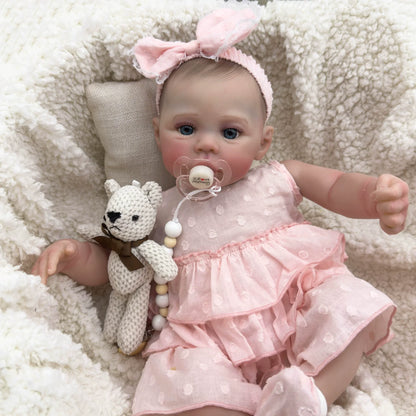 Reborn Baby Meadow 48 cm occhi azzurri corpo morbido in abito rosa