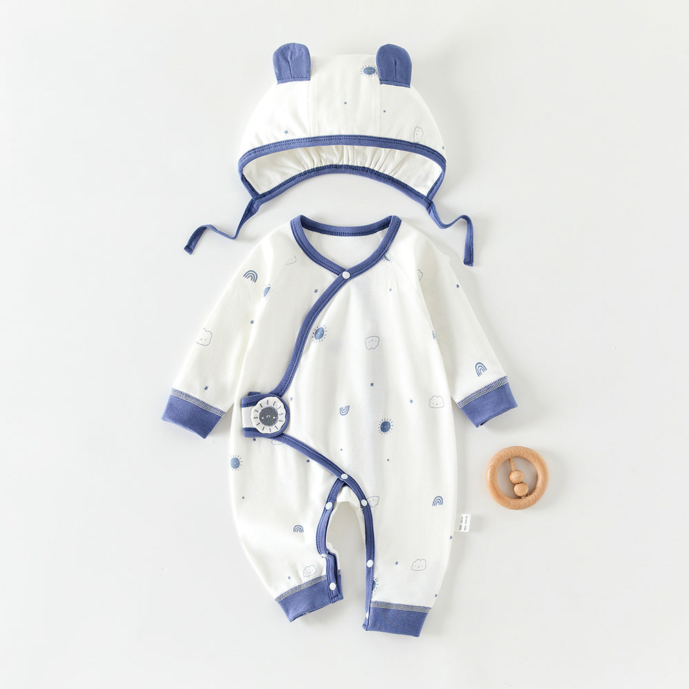 Completo due pezzi con body e cappellino stampati a blocchi di colore per bambole reborn da 45 a 55 cm
