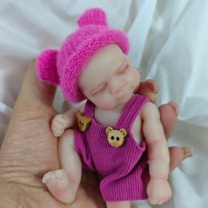 6 Inch Closed Eyes Silicone Mini Reborn Doll Girl Pascale In Bear Overalls