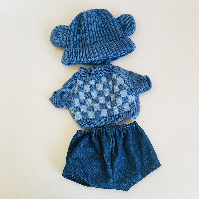 Completo da 3 pezzi composto da maglione a quadri jeans e cappello per bambole reborn da 30 cm (12 pollici)