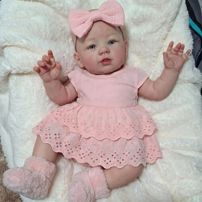 Bambola reborn Abigail da 19 pollici con vestito rosa