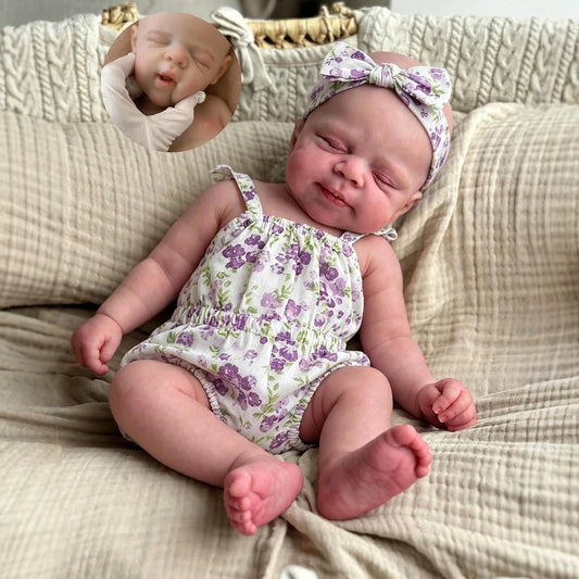 30cm Full Silicone Closed Eyes Pascale Reborn Doll Girl In Purple Floral Rompers