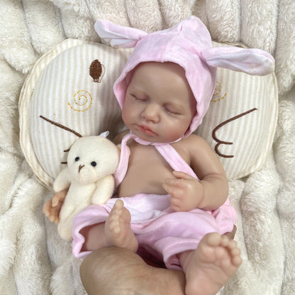 30cm Full Silicone Asleep Loulou Reborn Doll Girl In Pink Clothes