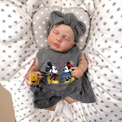 Bambola Reborn da 19 pollici con occhi chiusi in abiti grigi-Loulou