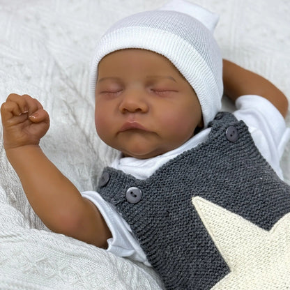 45cm Perry Occhi Chiusi Pelle Scura Corpo Morbido Bambole Reborn Levi