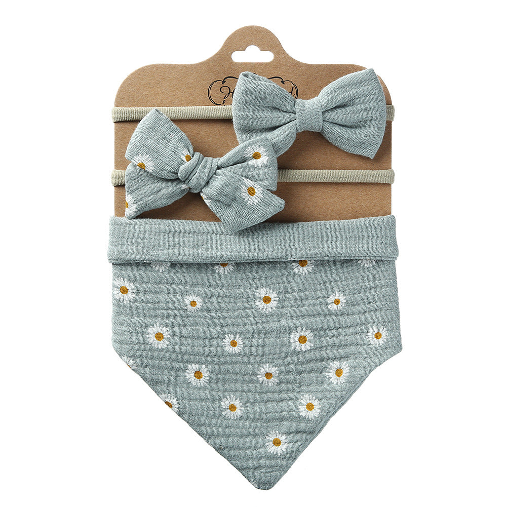 Printed Reversible Bandana Bib & Headband 3-Piece Set