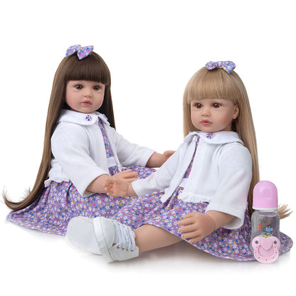 24 inches Open Eyes Long Hair Reborn Twins Baby Girls
