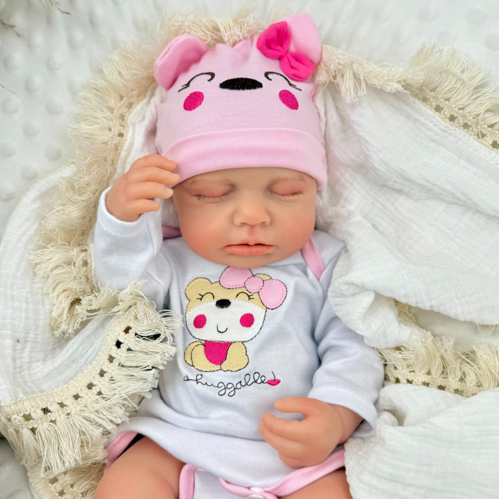 45cm Full Silicone Stretchable Loulou Reborn Girl in Pink Bear Outfits