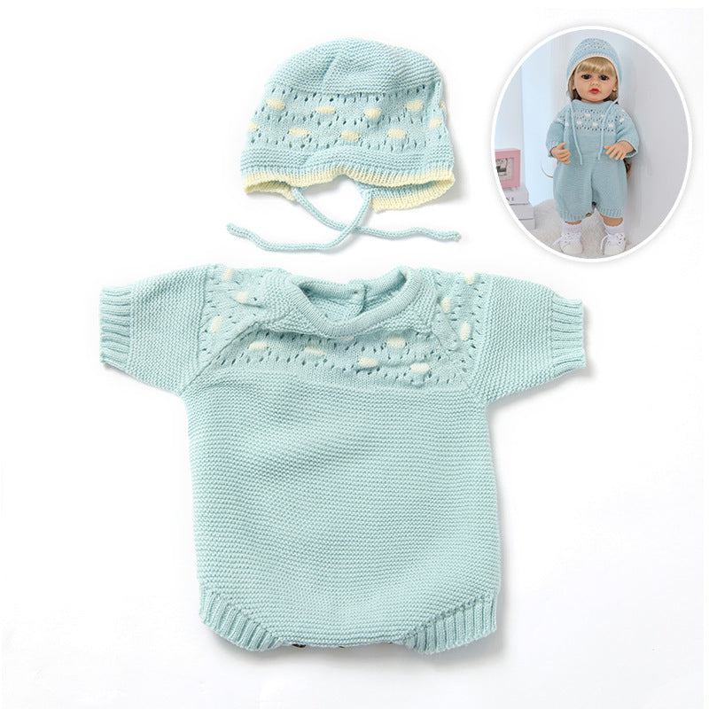 Completo due pezzi composto da tutina e cappellino a pois in maglia per bambole reborn da 55 cm (22 pollici)