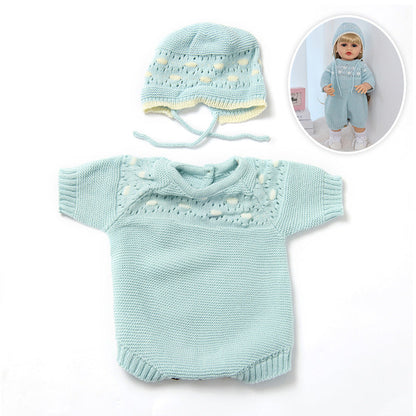 Completo due pezzi composto da tutina e cappellino a pois in maglia per bambole reborn da 55 cm (22 pollici)
