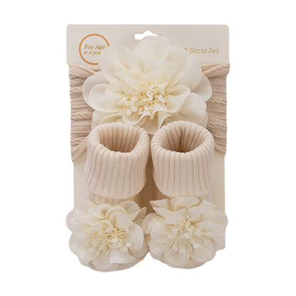 Set di 2 pezzi composto da fascia per capelli floreale in chiffon e calzini per bambole da 17 a 24 pollici
