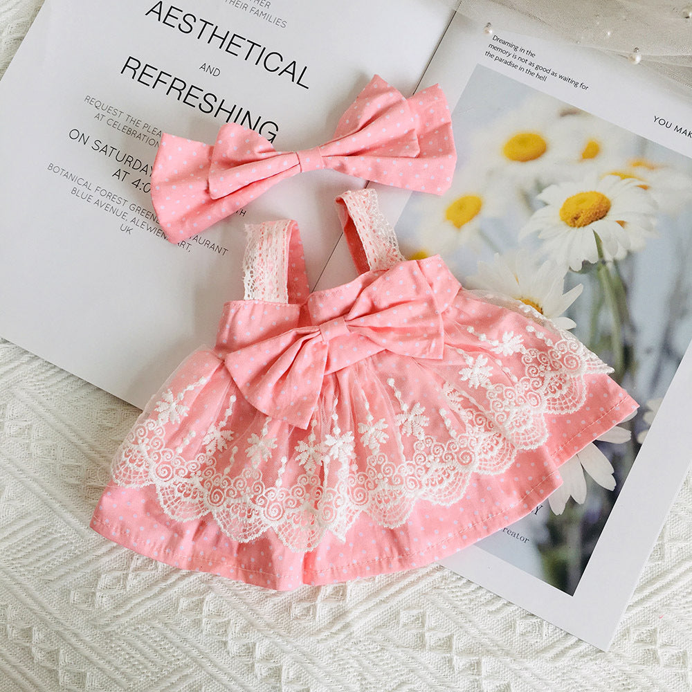Set da 2 pezzi per bambole da 30 cm: grazioso vestitino in pizzo a fiori e fermaglio per capelli