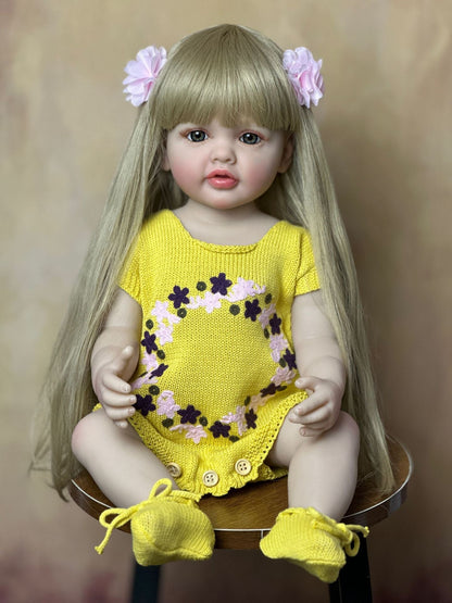 55cm Long Hair Reborn Baby Girl In Yellow Clothes-Betty
