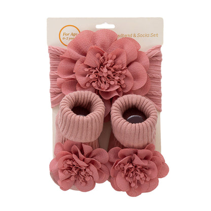 Set di 2 pezzi composto da fascia per capelli floreale in chiffon e calzini per bambole da 17 a 24 pollici