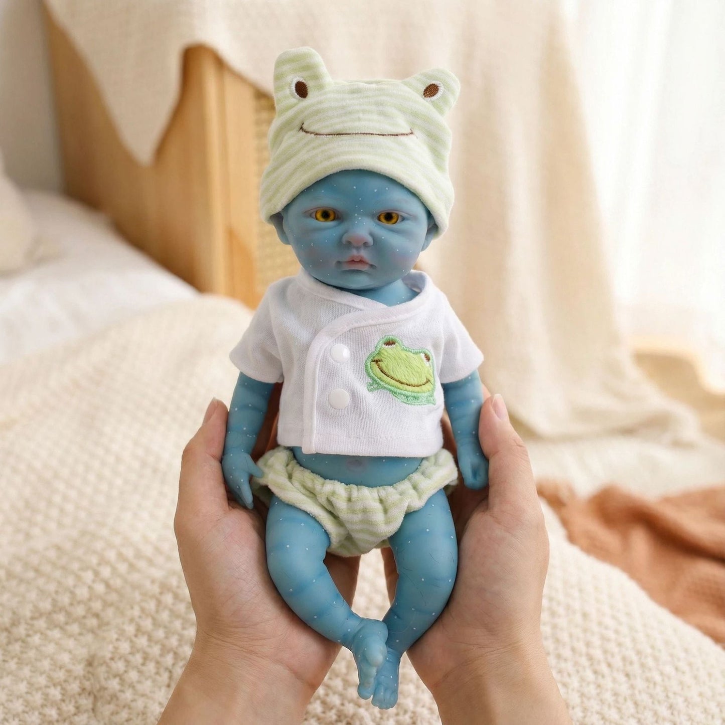 30cm Full Silicone Avatar Baby Girl in Green Frog Outfits