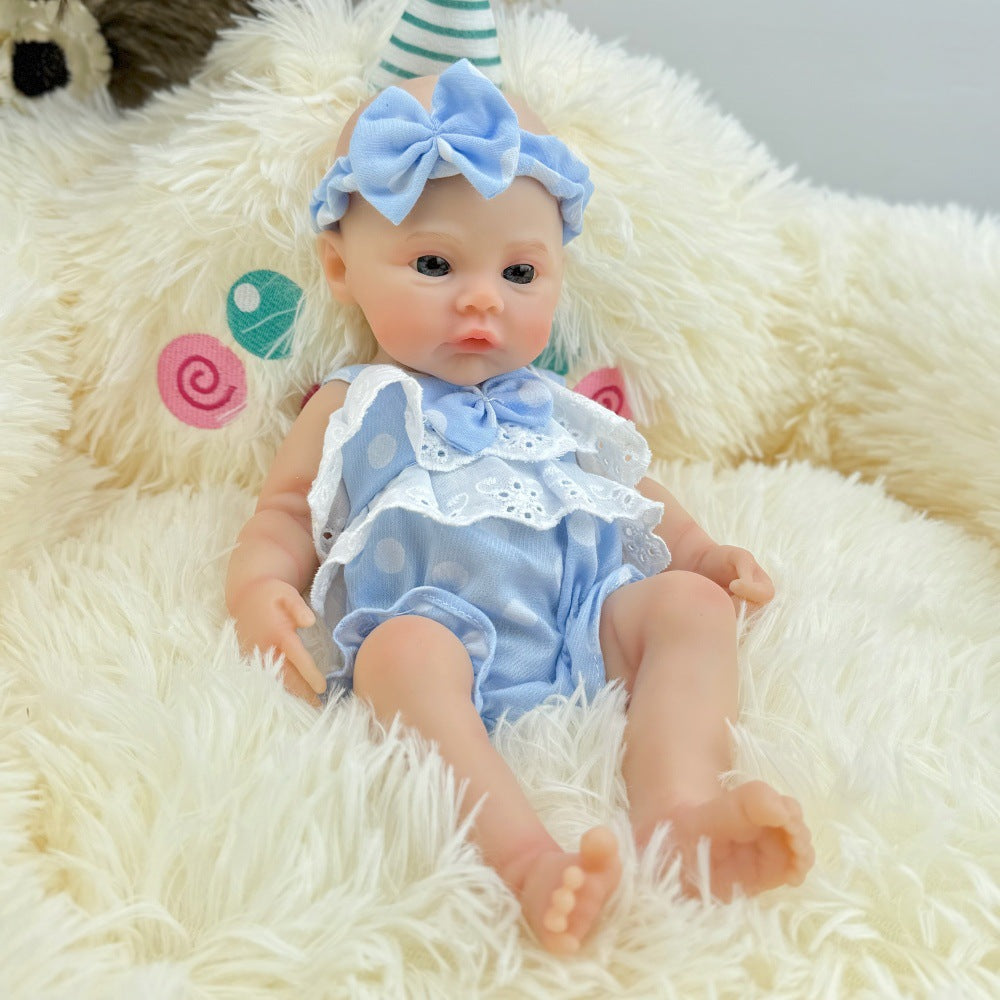 30cm Full Silicone Meadow Reborn Baby Girl in Blue Polka dots Clothes