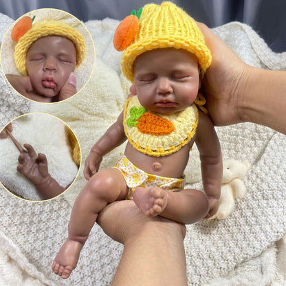 30cm Lifelike Silicone Asleep Loulou Dark Skin Reborn Doll In Yellow Outfits