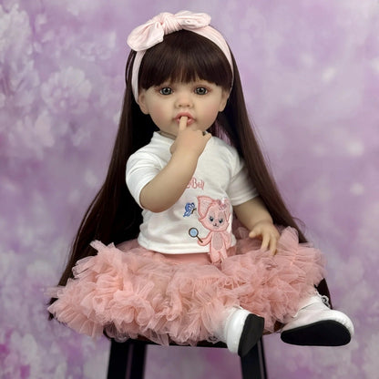 55cm Long Hair Reborn Baby Girl In Pink Dress-Betty