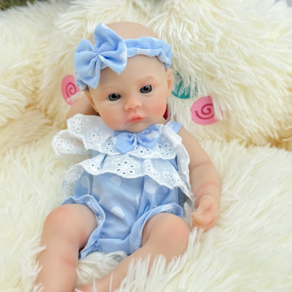 30cm Full Silicone Meadow Reborn Baby Girl in Blue Polka dots Clothes