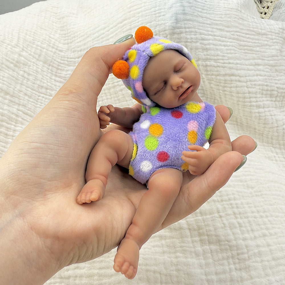 15cm Silicone Dark Skin Loulou Mini Reborn Doll in Polk Dot Outfits