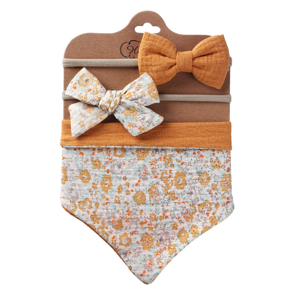 Printed Reversible Bandana Bib & Headband 3-Piece Set
