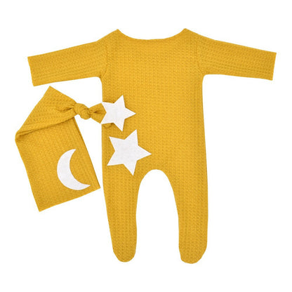 Set di due pezzi con body e cappello in maglia a forma di stella e luna per bambole da 18-20 pollici
