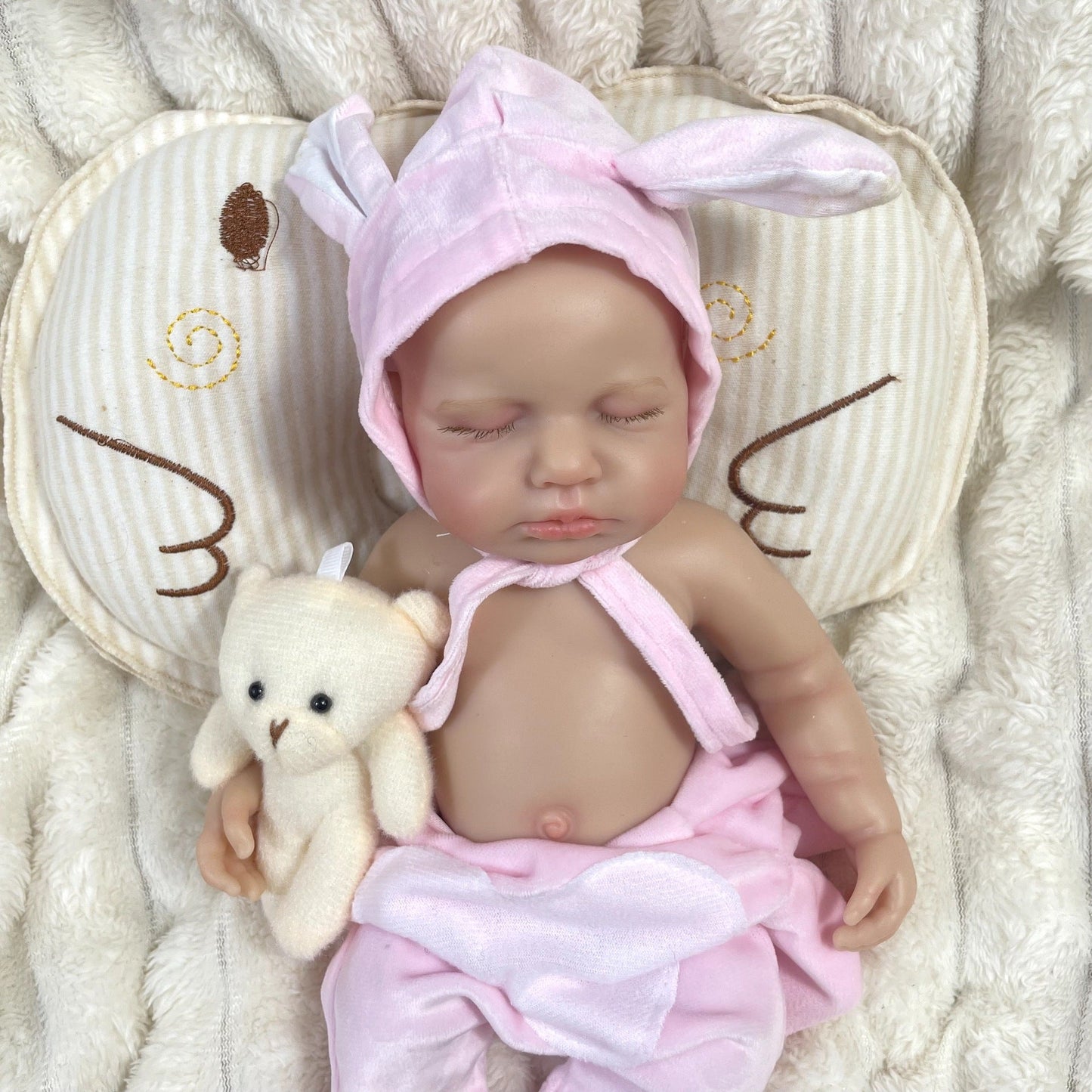 30cm Full Silicone Asleep Loulou Reborn Doll Girl In Pink Clothes
