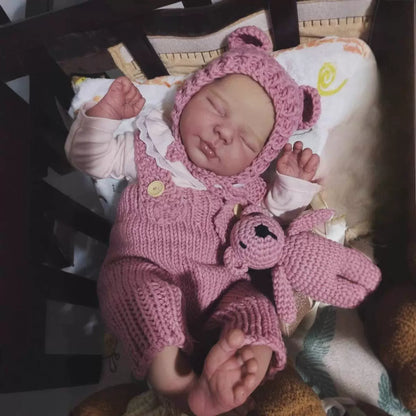 Bambola reborn realistica da 50 cm con occhi chiusi Valentina in tuta rosa