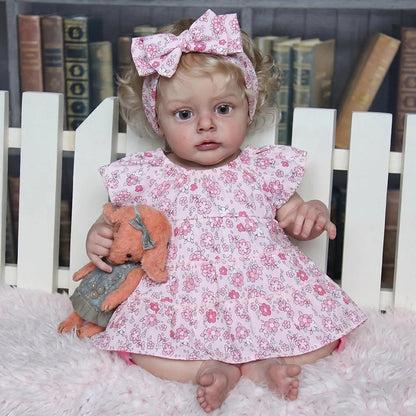 Bambola reborn Chloe da 19 pollici con capelli biondi e vestito floreale