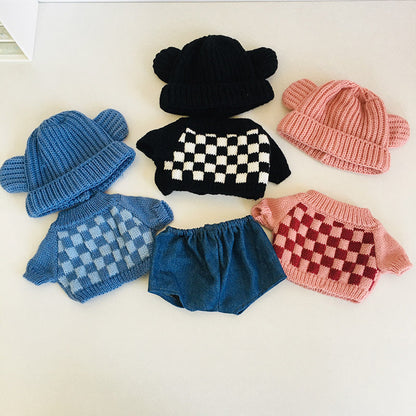 Completo da 3 pezzi composto da maglione a quadri jeans e cappello per bambole reborn da 30 cm (12 pollici)