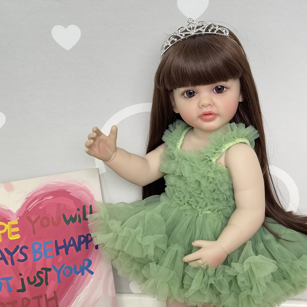 22 inch Mamie Reborn Girl Dolls with long brown hair