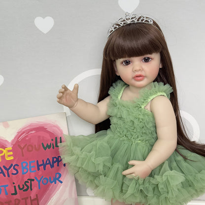 22 inch Mamie Reborn Girl Dolls with long brown hair