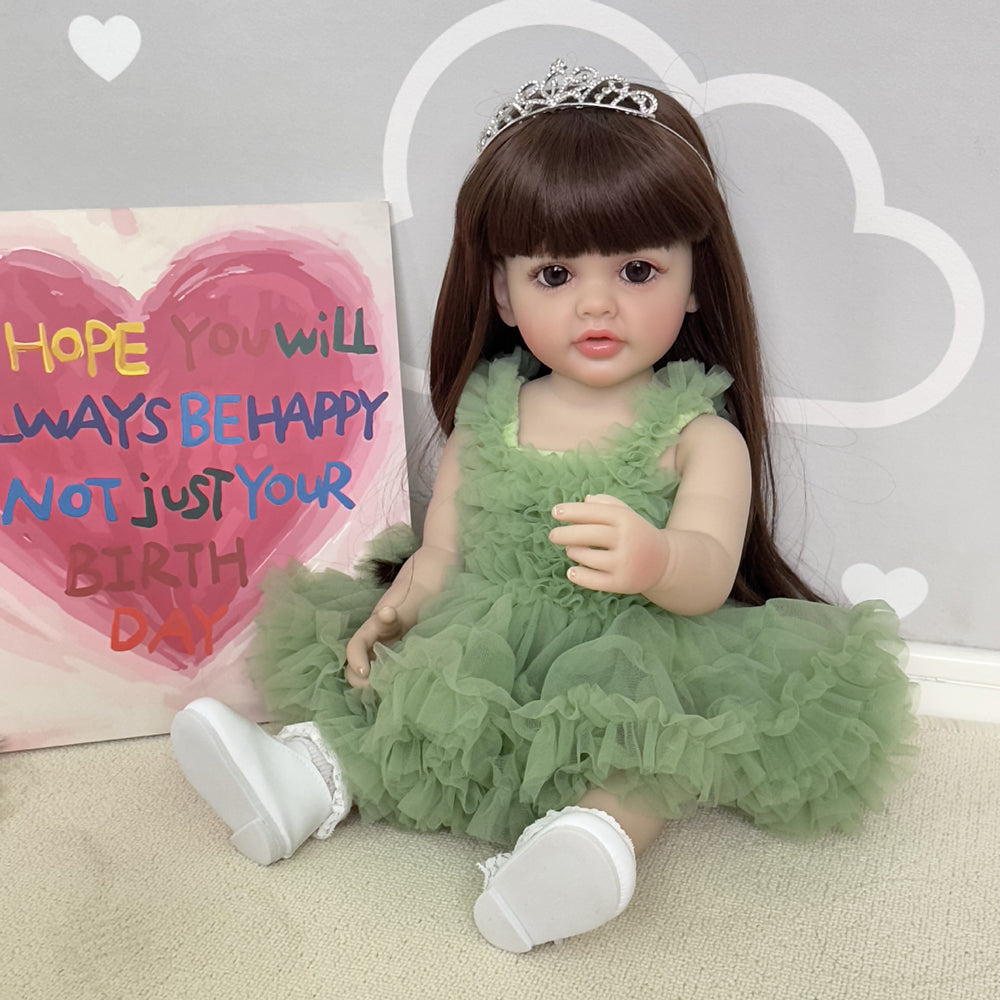 22 inch Mamie Reborn Girl Dolls with long brown hair