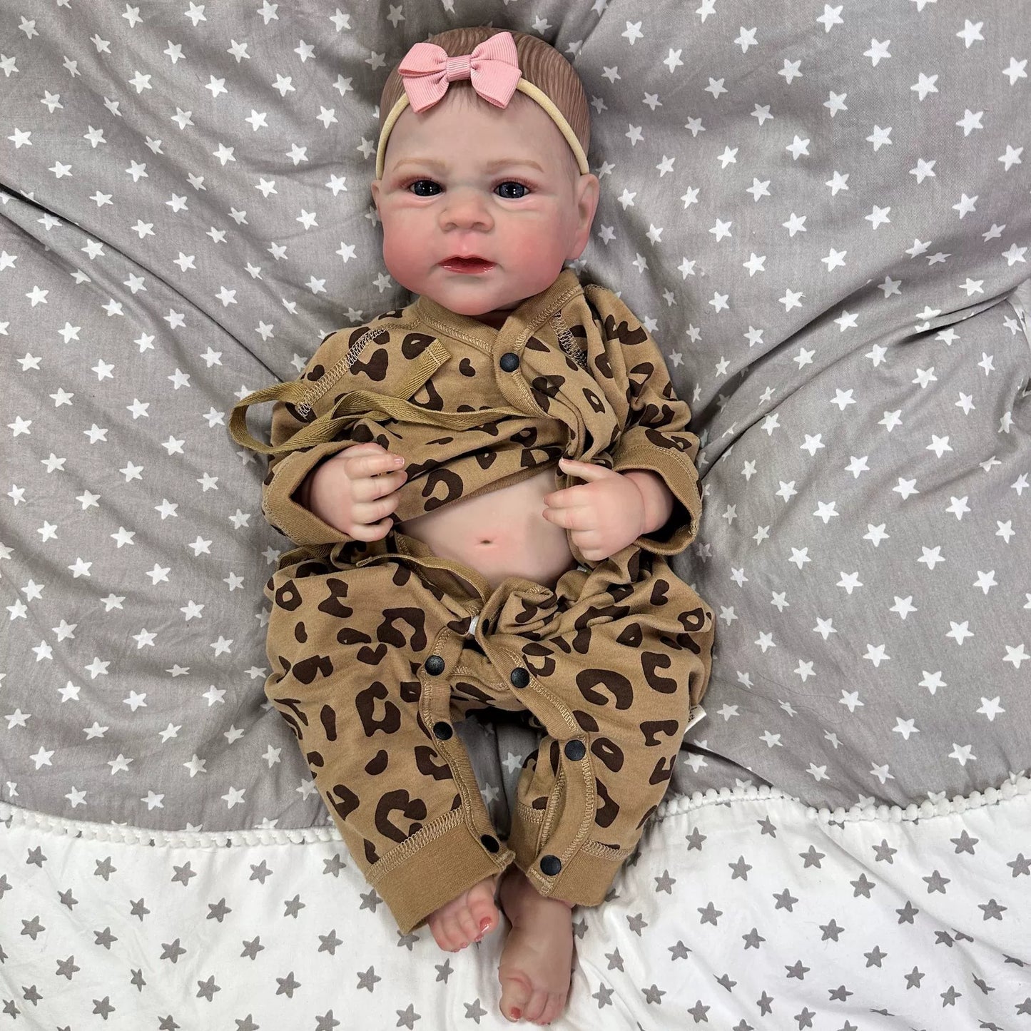 50cm Open Eyes Reborn Baby Girl In Leopard Clothes-Elijah