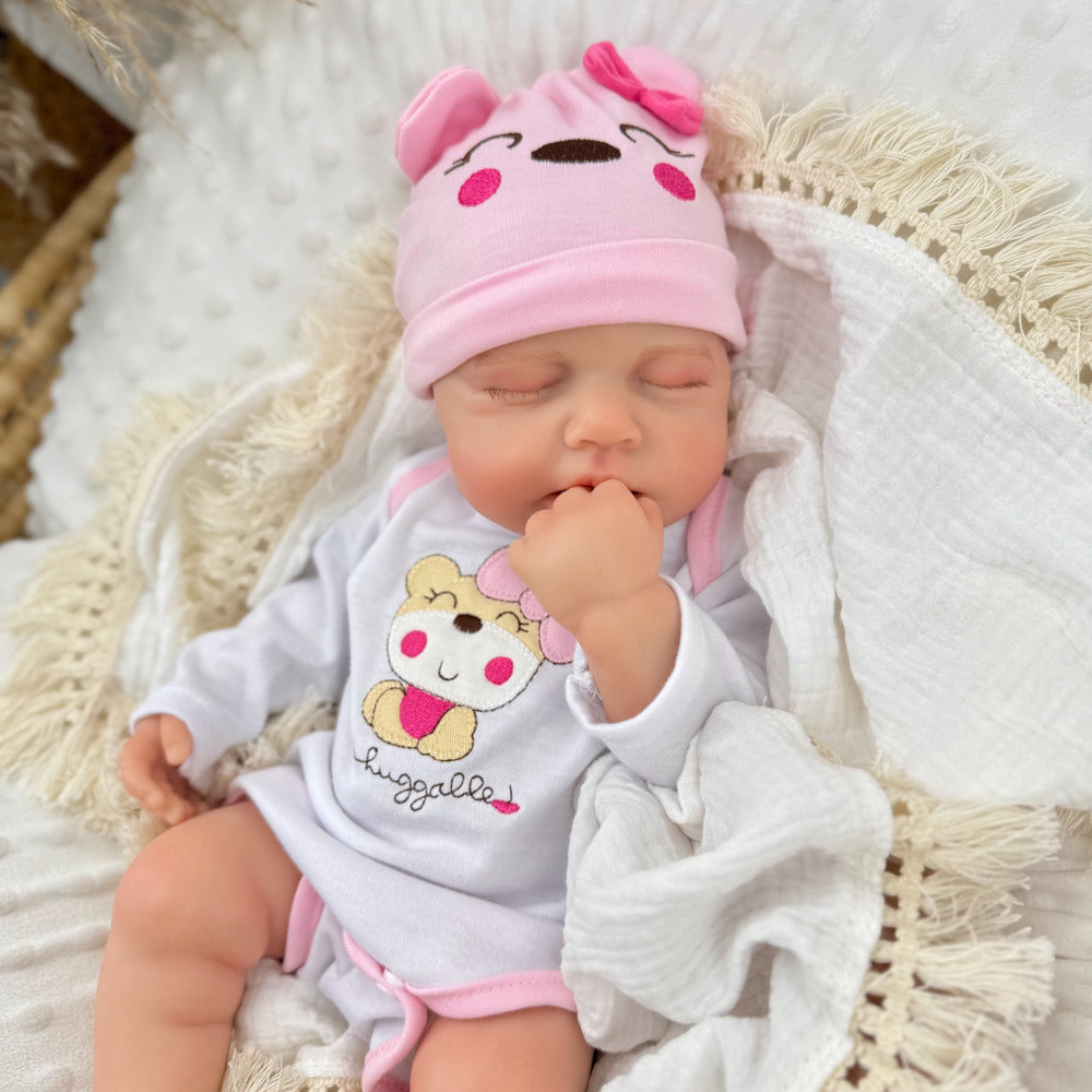 45cm Full Silicone Stretchable Loulou Reborn Girl in Pink Bear Outfits