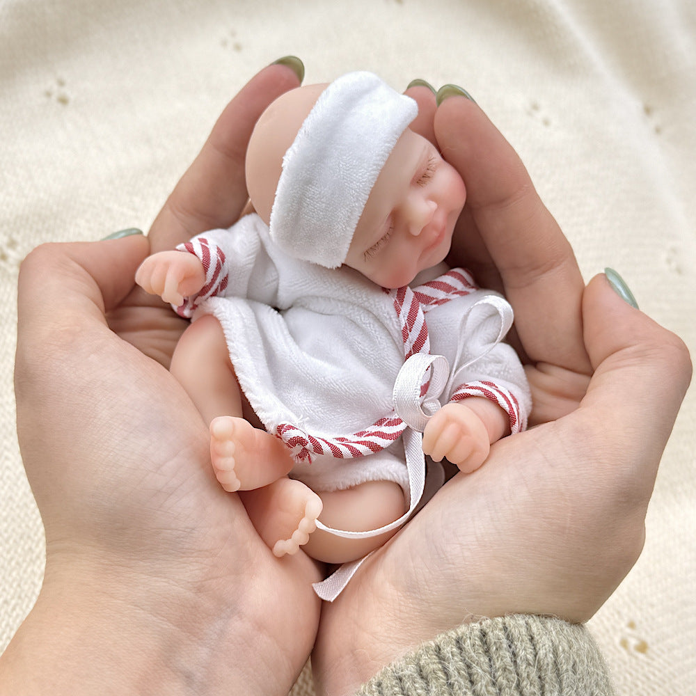 15cm Silicone Closed Eyes Pascale Mini Reborn Doll in White Bathrobe