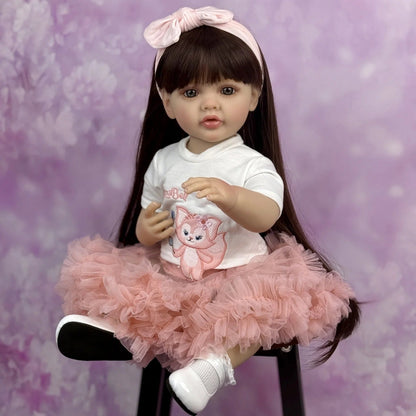 55cm Long Hair Reborn Baby Girl In Pink Dress-Betty