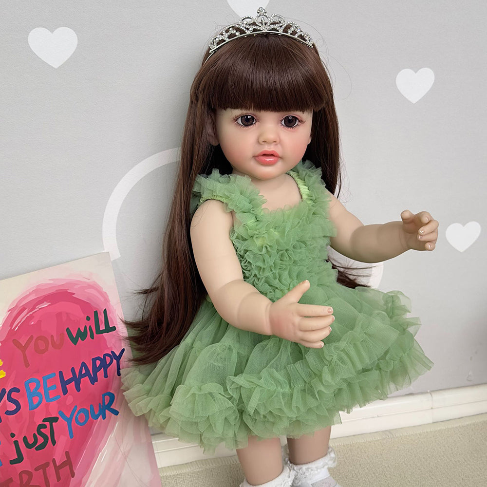 22 inch Mamie Reborn Girl Dolls with long brown hair